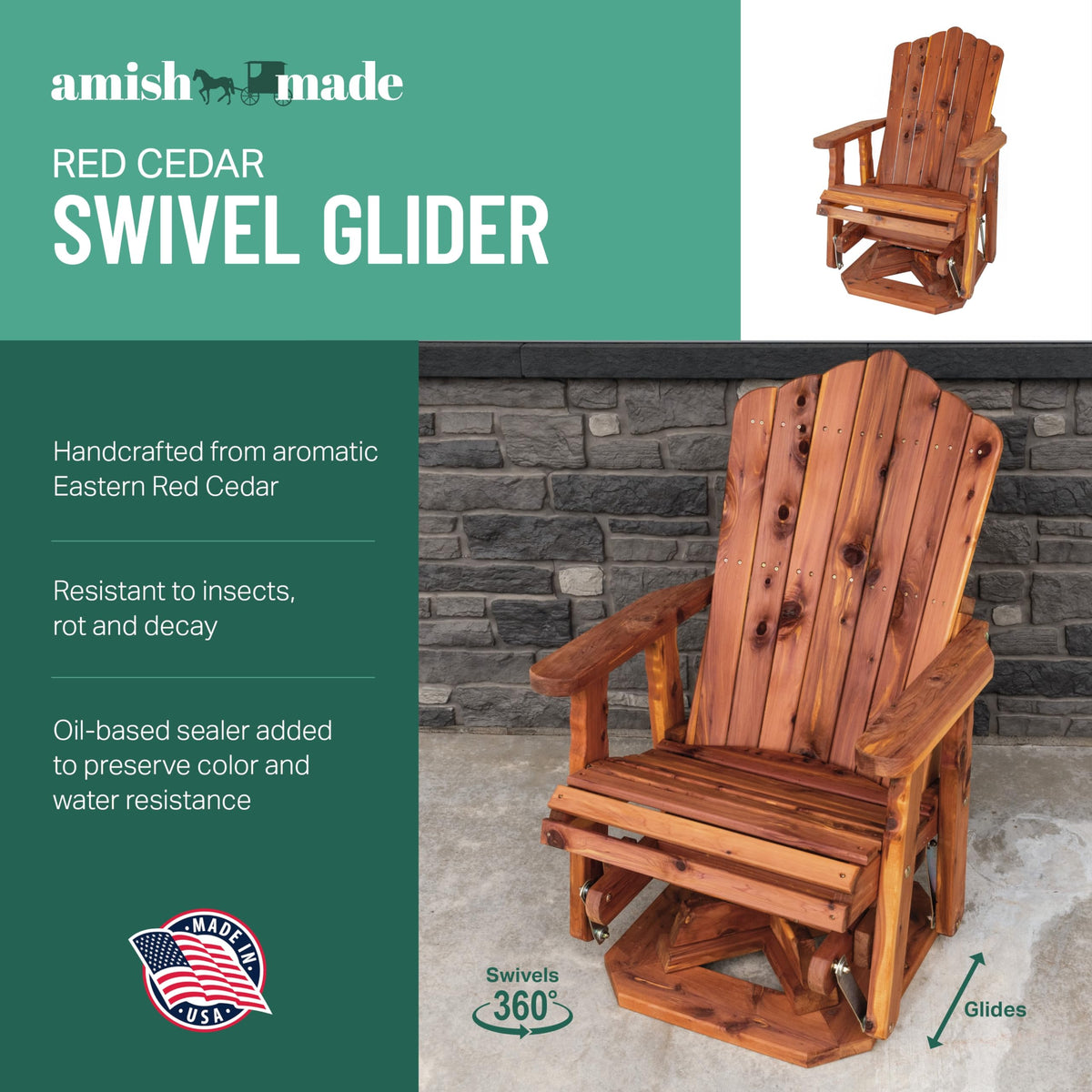 23" Cedar Adirondack Swivel Glider I27086