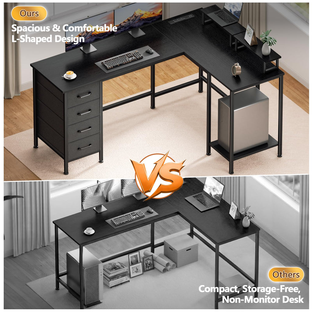 59 inch L Shaped Computer Desk with Power Outlets L308