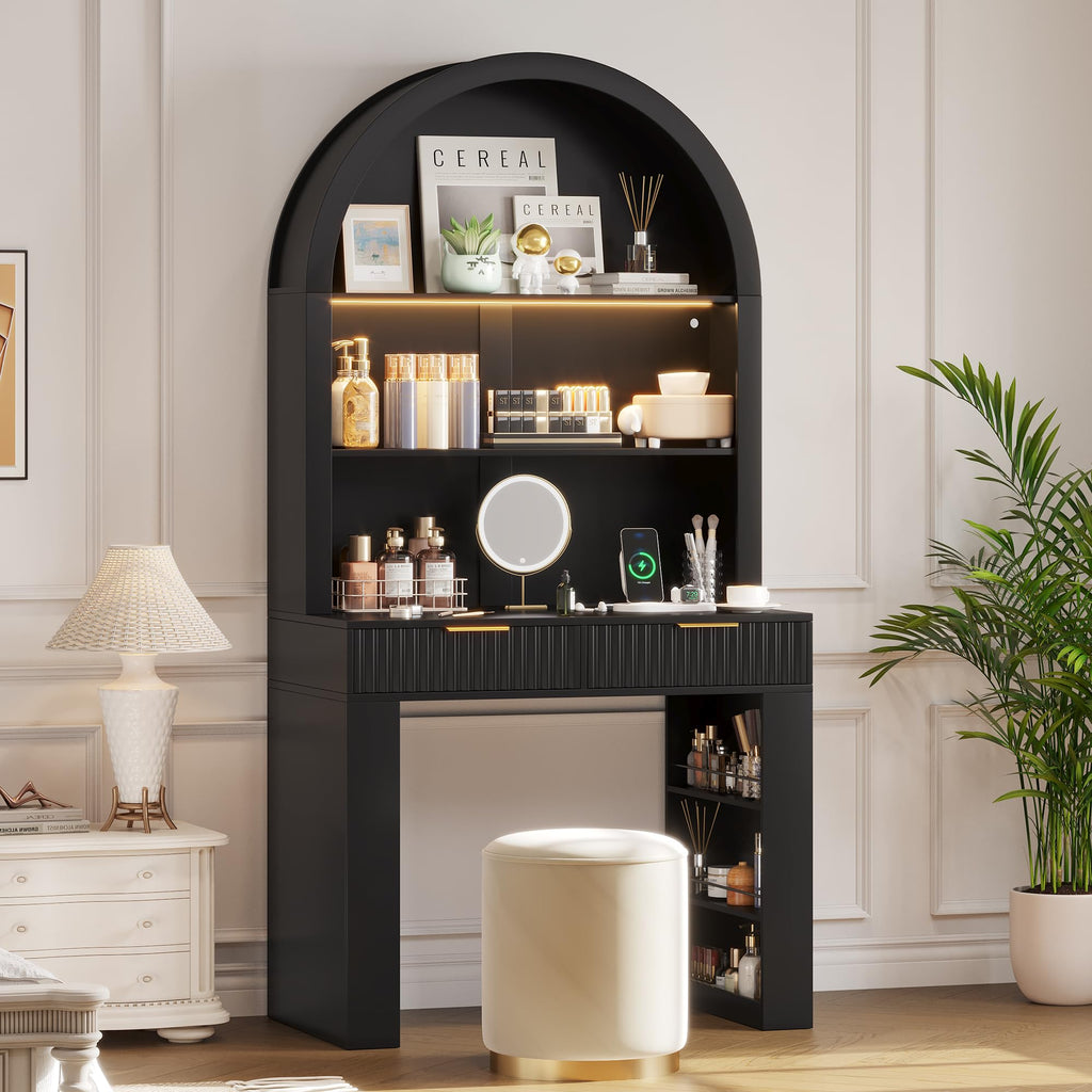 35.4" Arched Writing Desk with Hutch & Power Outlet S2153