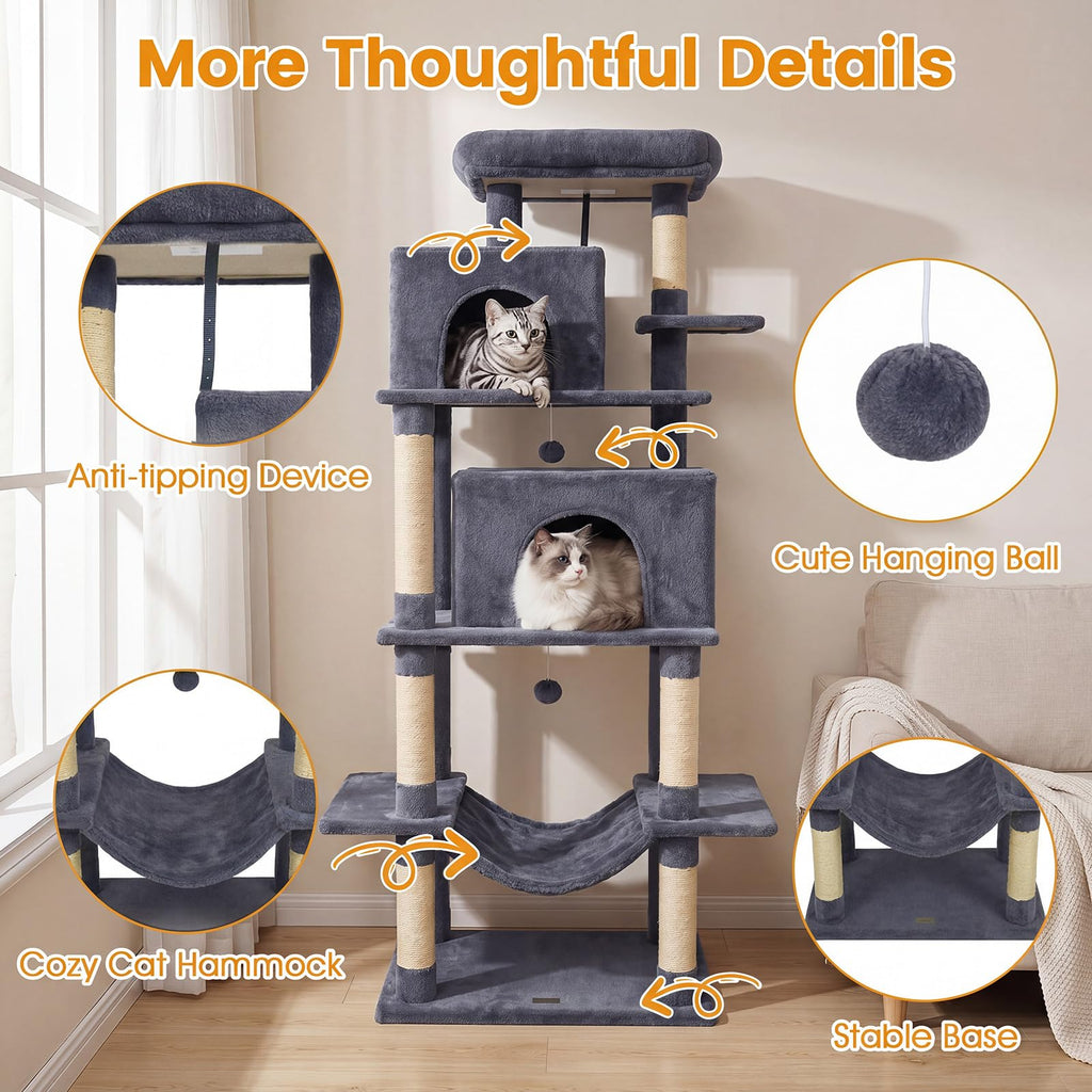 70-inch Multi-Level Cat Tree with Condos and Hammock O7587