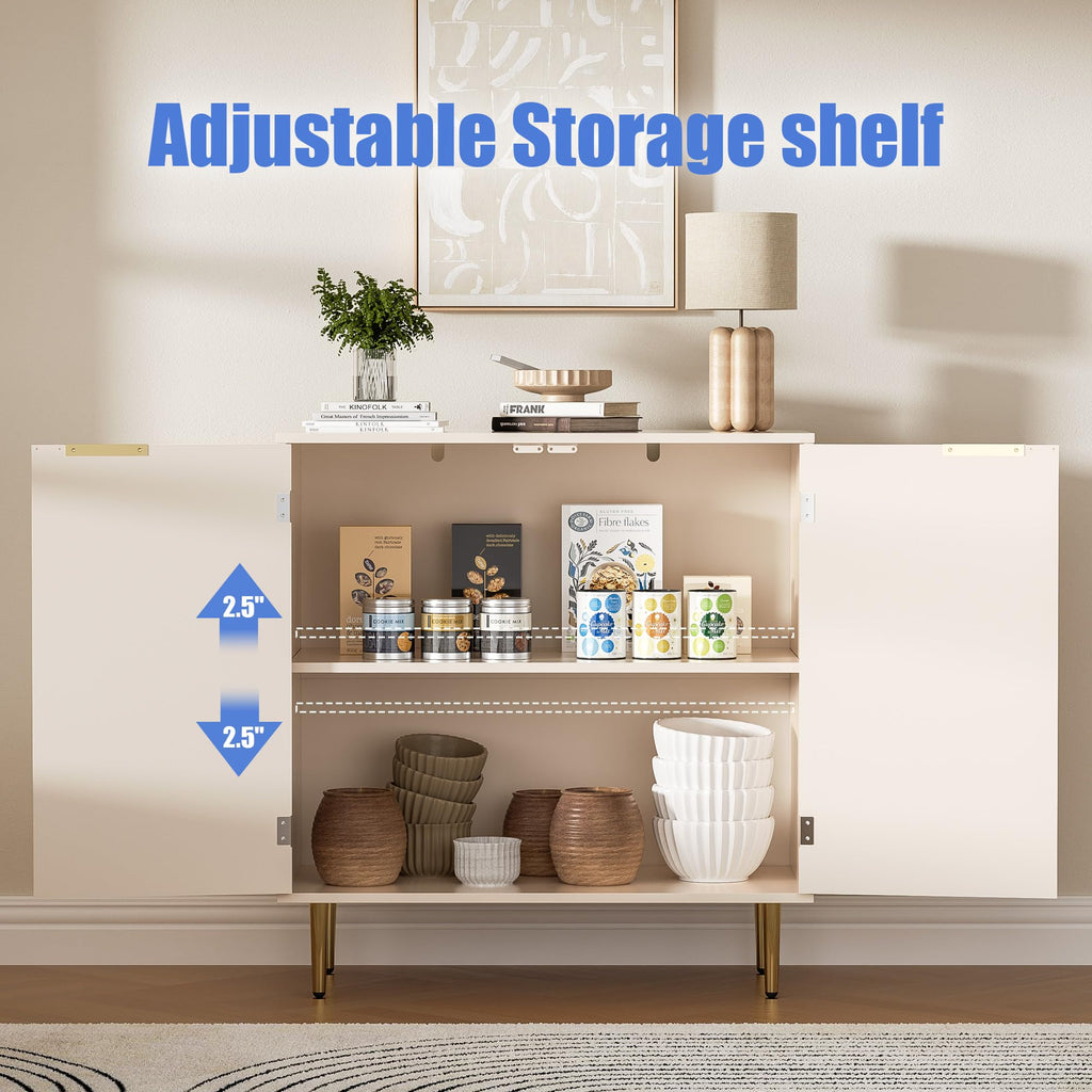 Oak Fluted Sideboard Storage Cabinet with 2 Doors W6393