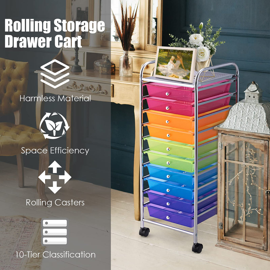 10 Drawer Rolling Storage Cart with Lockable Wheels W914