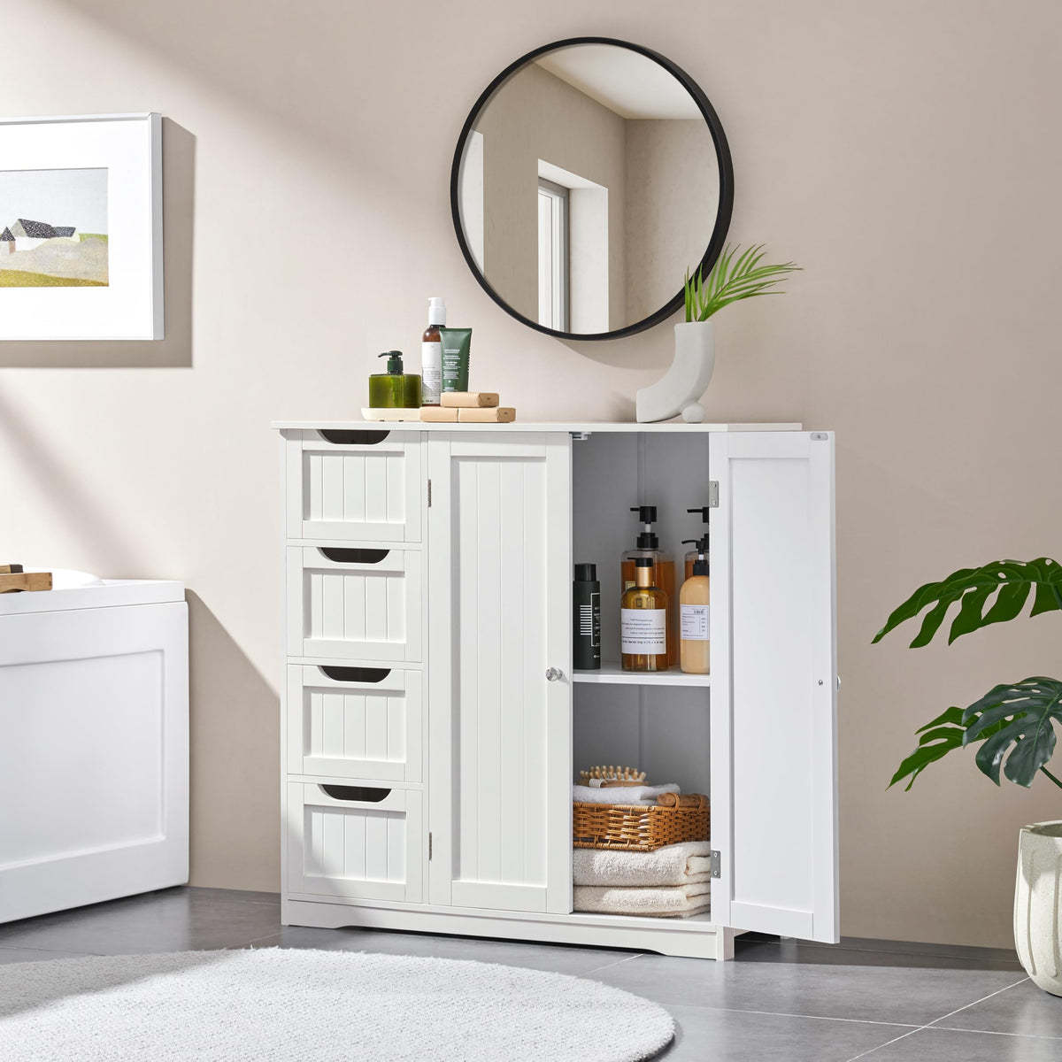 White 4 Drawer 2 Door Bathroom Storage Cabinet Y799134