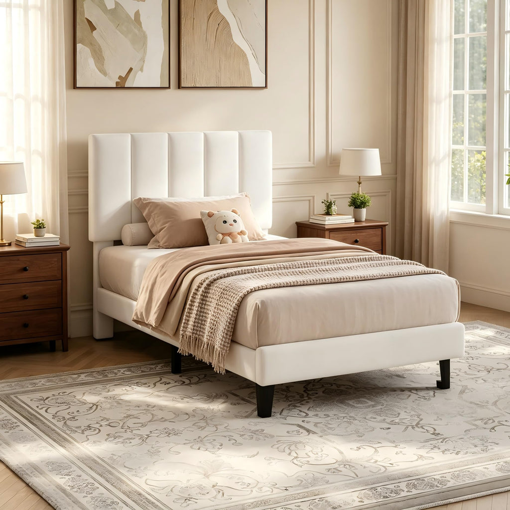 White Twin Size Upholstered Bed Frame L90311