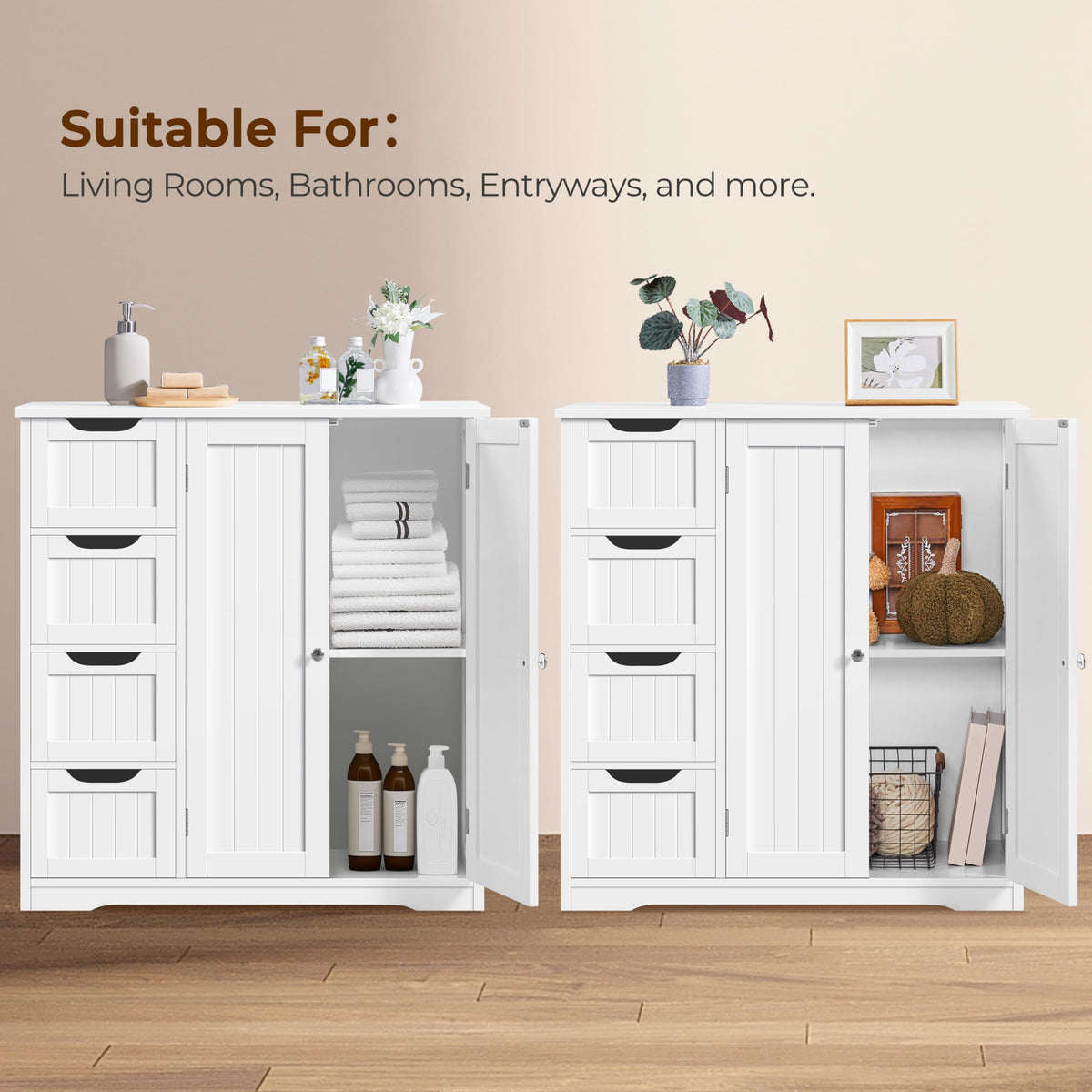 White 4 Drawer 2 Door Bathroom Storage Cabinet Y799134