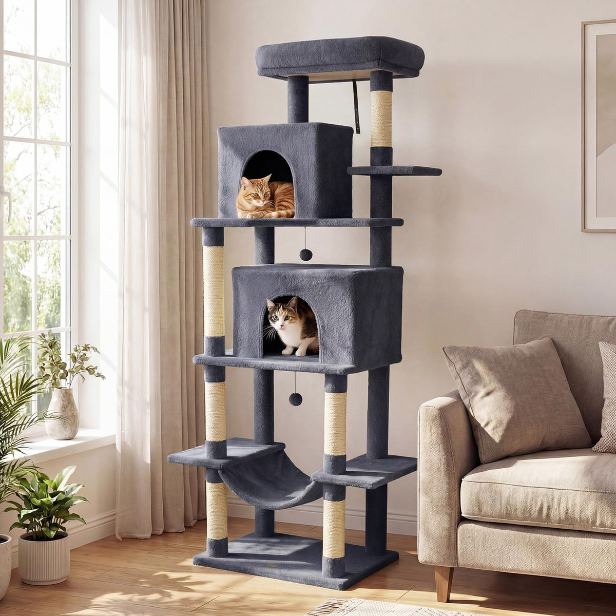 70-inch Multi-Level Cat Tree with Condos and Hammock O7587