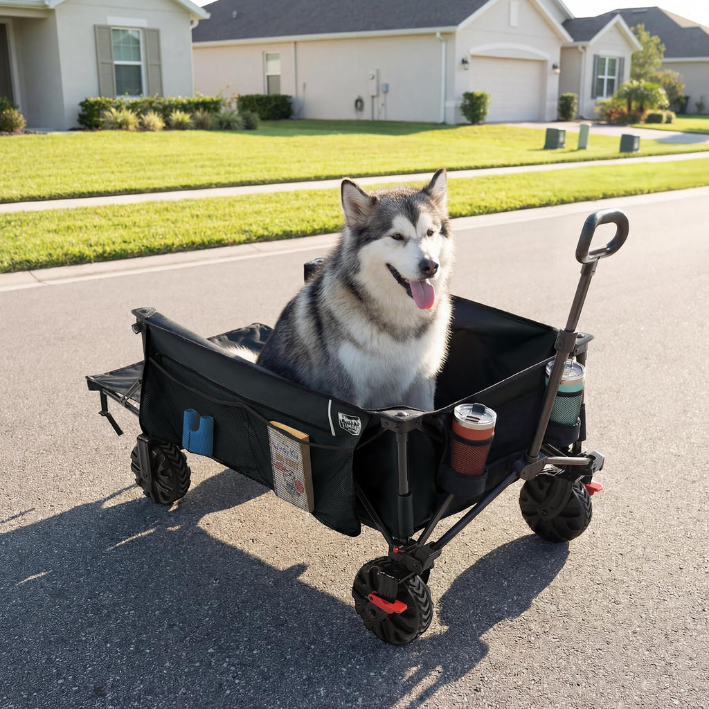 26" Extra Wide All Terrain Folding Wagon with Big Wheels, Cargo Net & Tailgate, 400lbs Heavy Duty Collapsible Cart, Black V764
