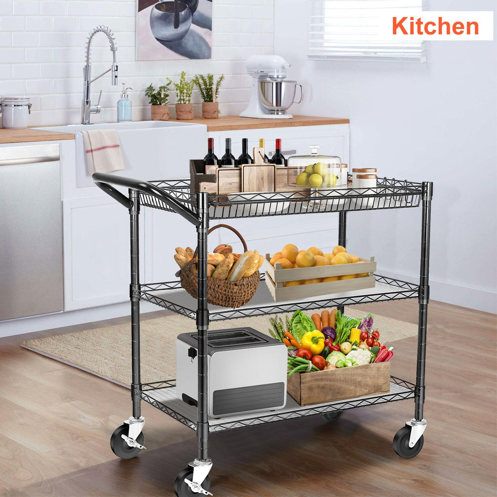 Heavy Duty 3 Tier Rolling Utility Cart with Wheels, Black F354932