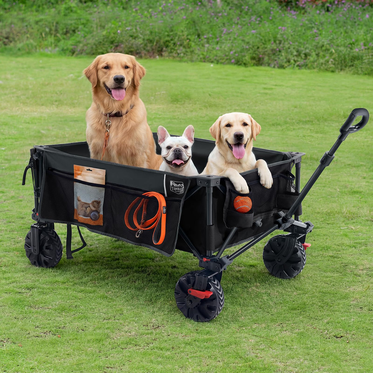 26" Extra Wide All Terrain Folding Wagon with Big Wheels, Cargo Net & Tailgate, 400lbs Heavy Duty Collapsible Cart, Black V764