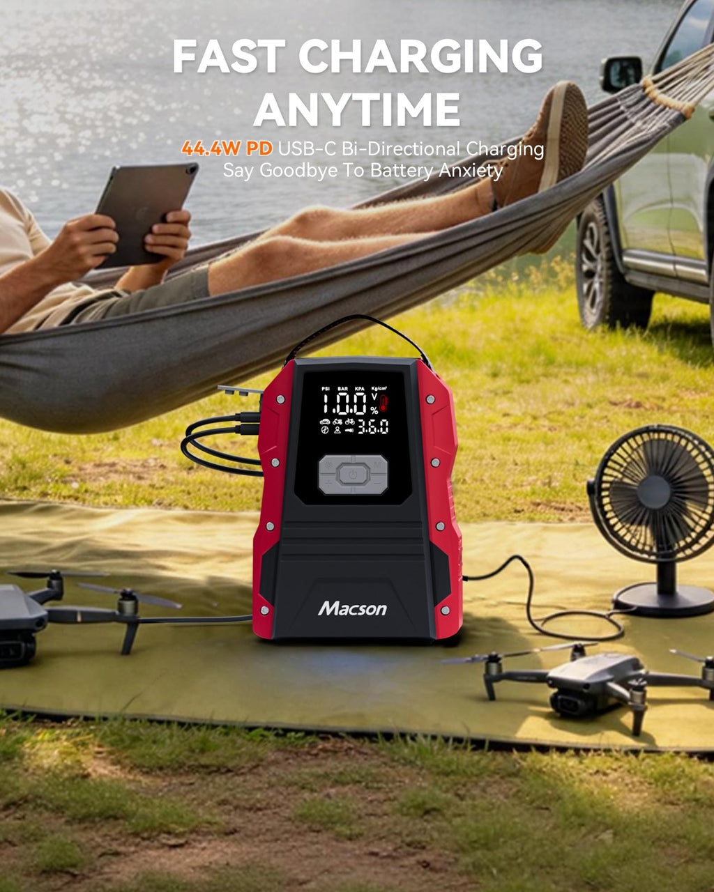 Portable 12V Jump Starter with Air Compressor and 150PSI Tire Inflator S4401