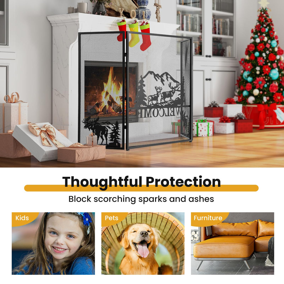 Foldable Fireplace Screen with Moose Pattern Z8053