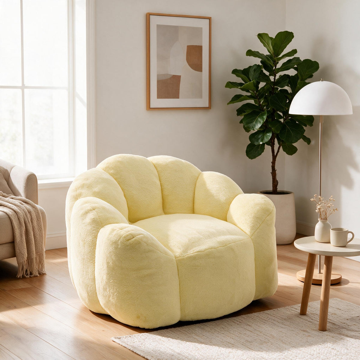 Large Yellow Faux Fur Bean Bag Chair L2722