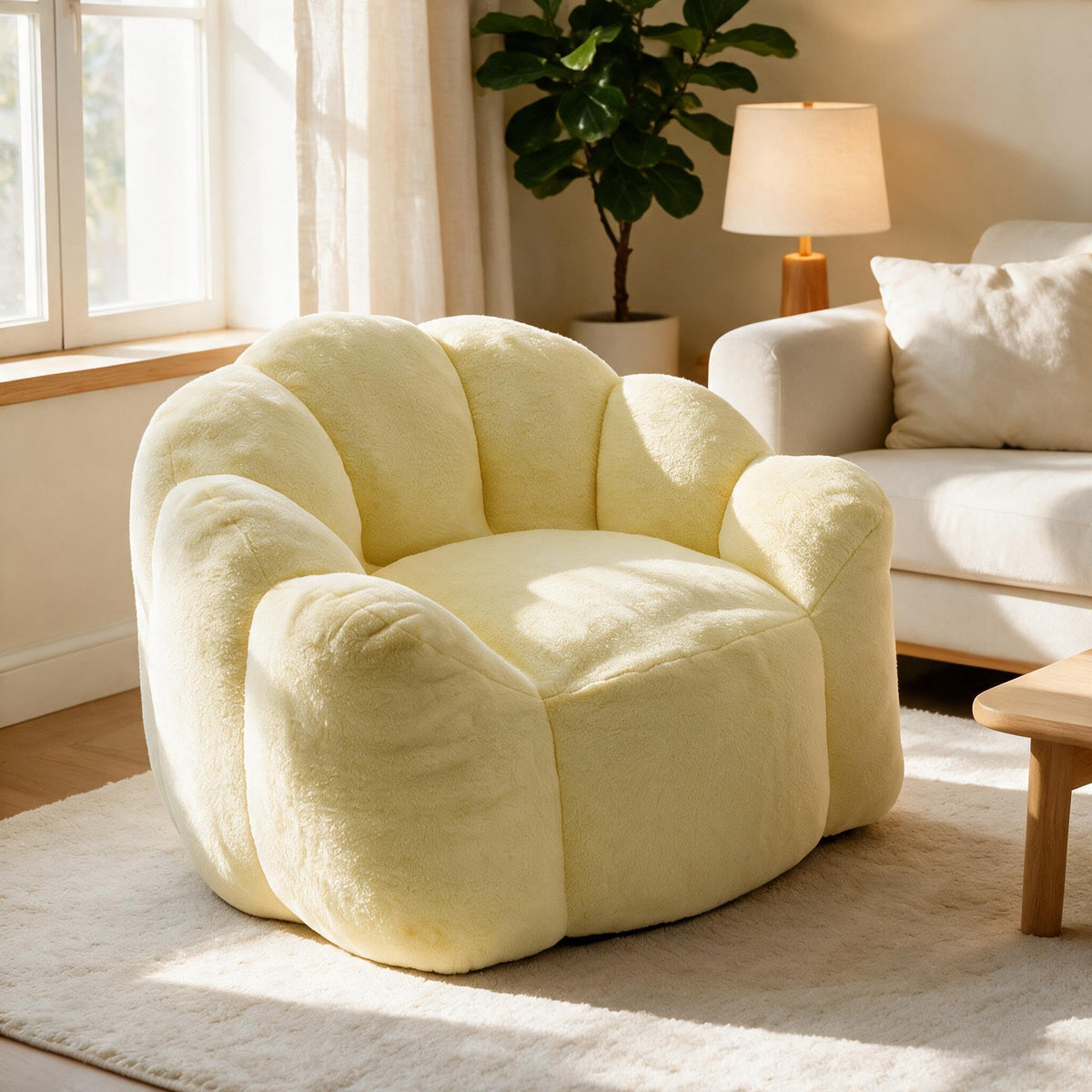 Large Yellow Faux Fur Bean Bag Chair L2722