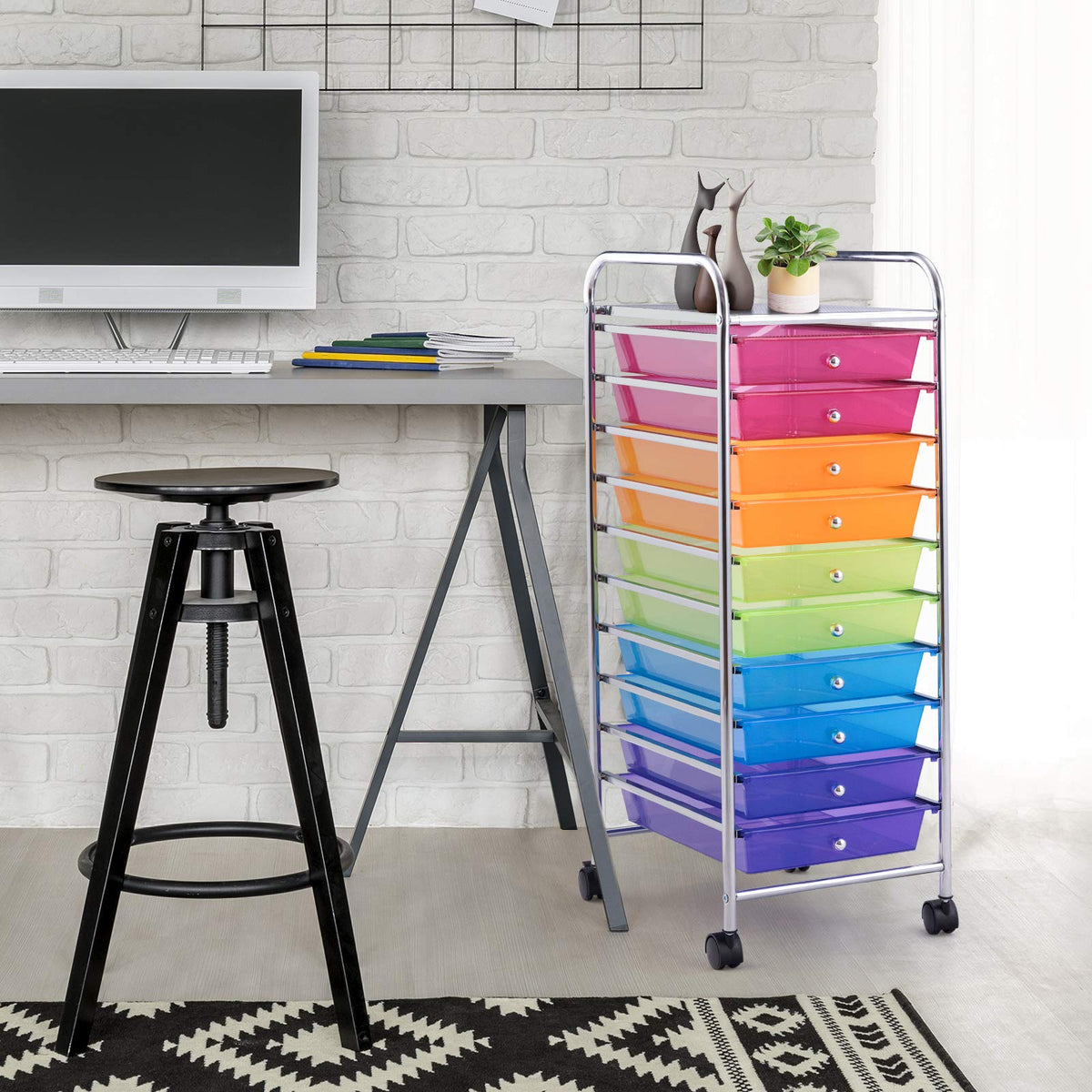 10 Drawer Rolling Storage Cart with Lockable Wheels W914