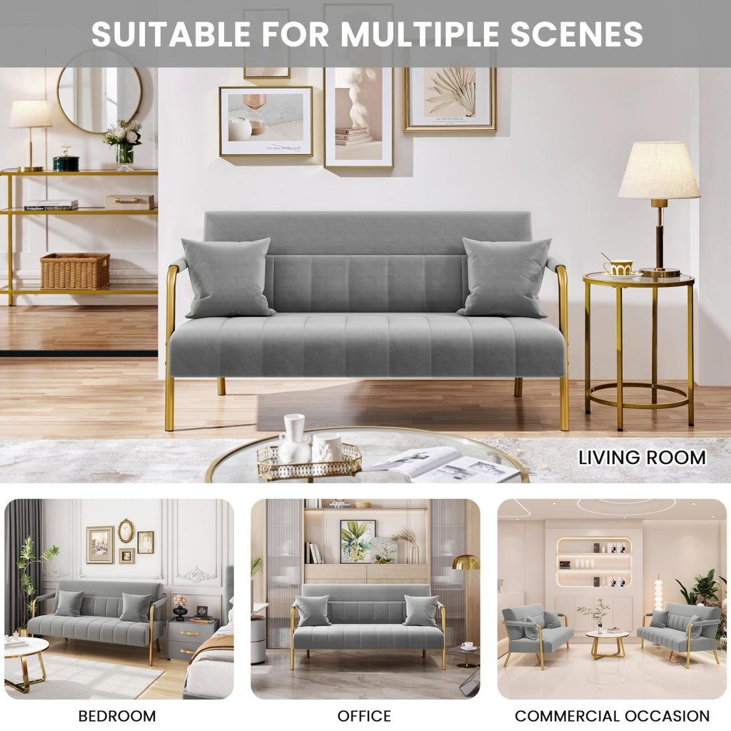 Light Gray 2 Seater Sofa with Gold-Tone Legs V572147