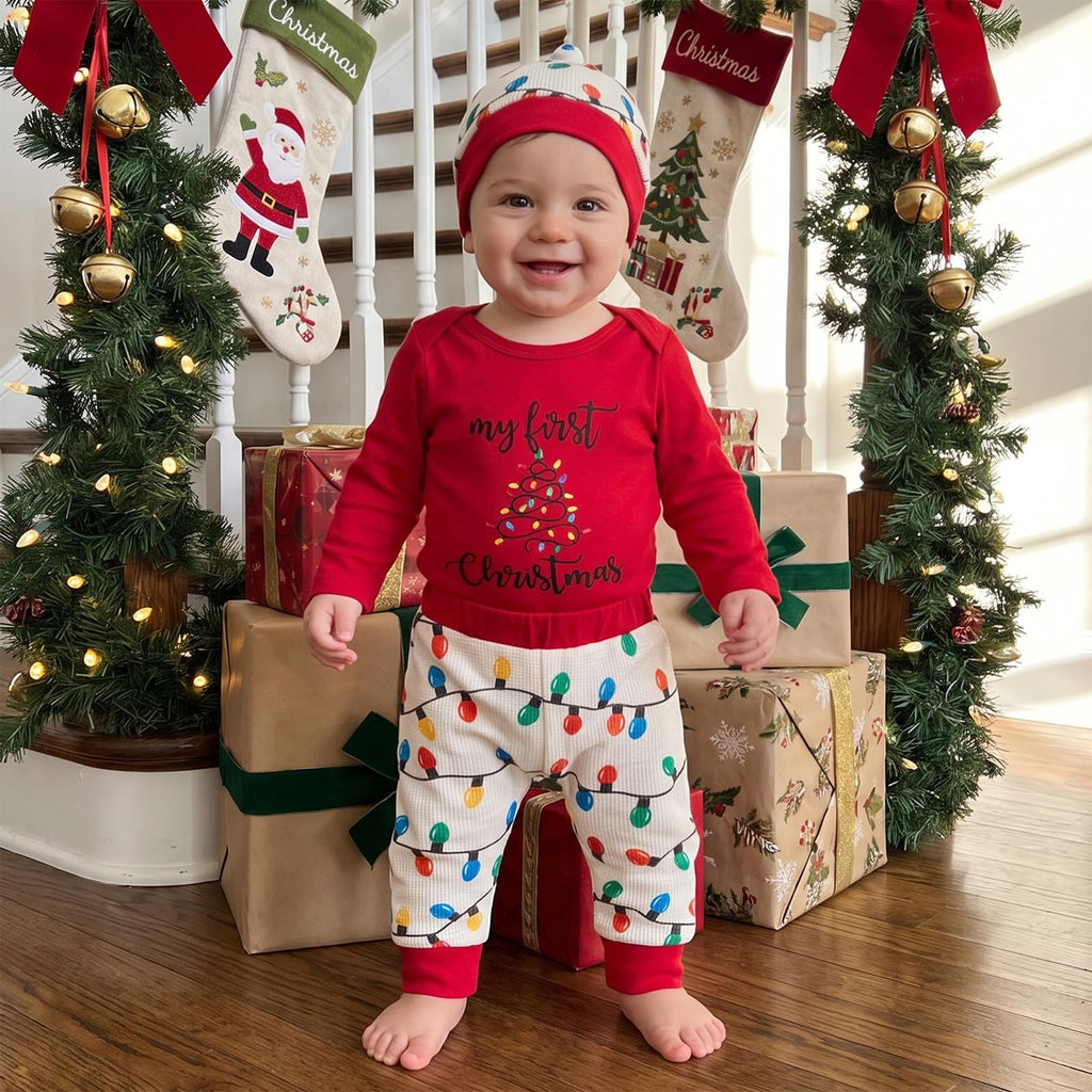 Christmas Baby Boy Outfit Romper Pants Hat M18868