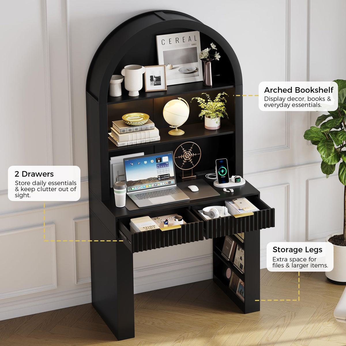 35.4" Arched Writing Desk with Hutch & Power Outlet S2153