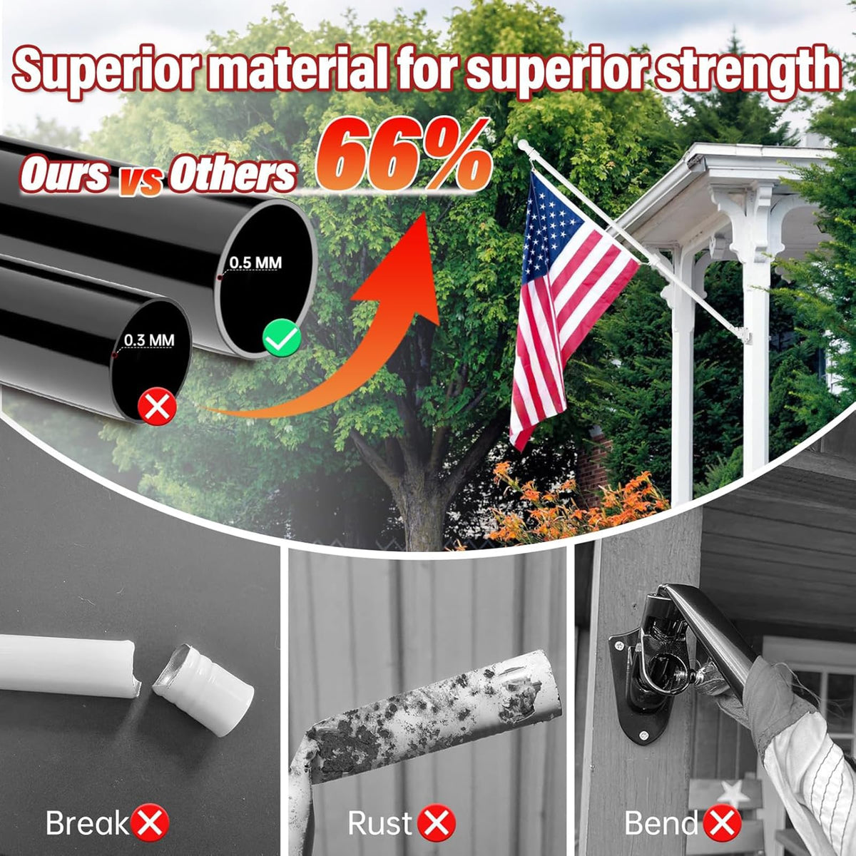 5FT Stainless Steel Flag Pole with Holder H341