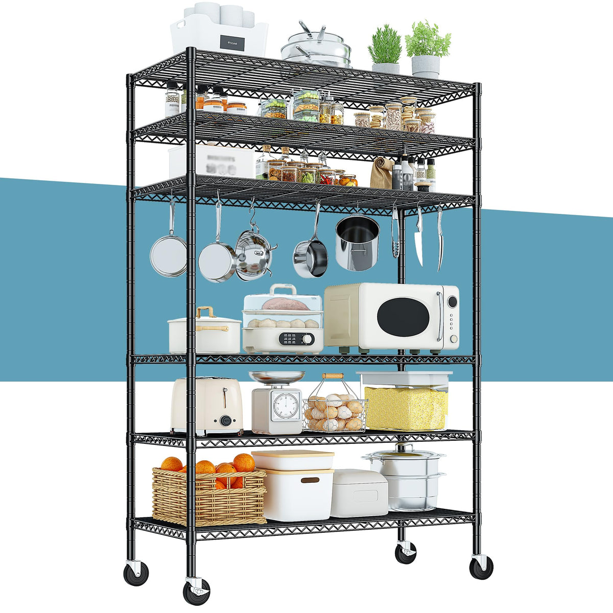 82" 6-Tier Adjustable Storage Shelves with Wheels F6850