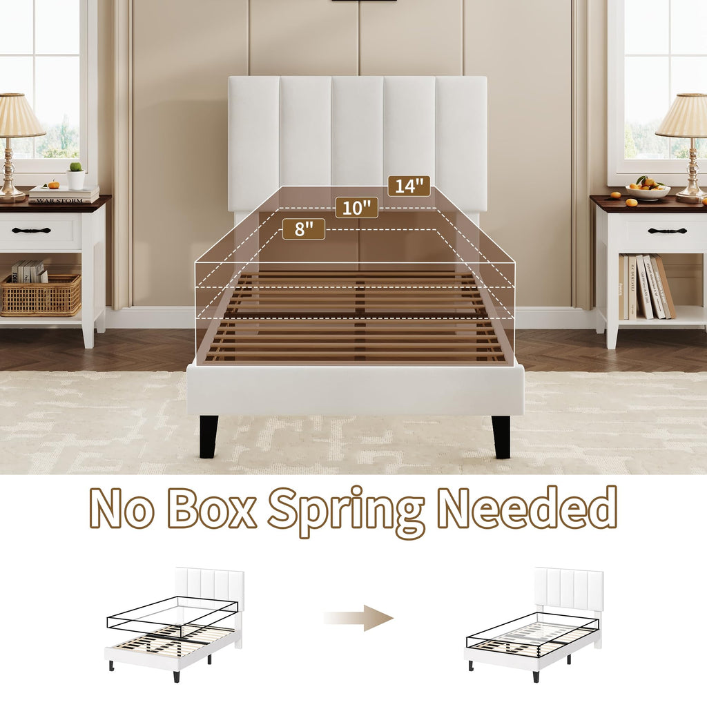 White Twin Size Upholstered Bed Frame L90311