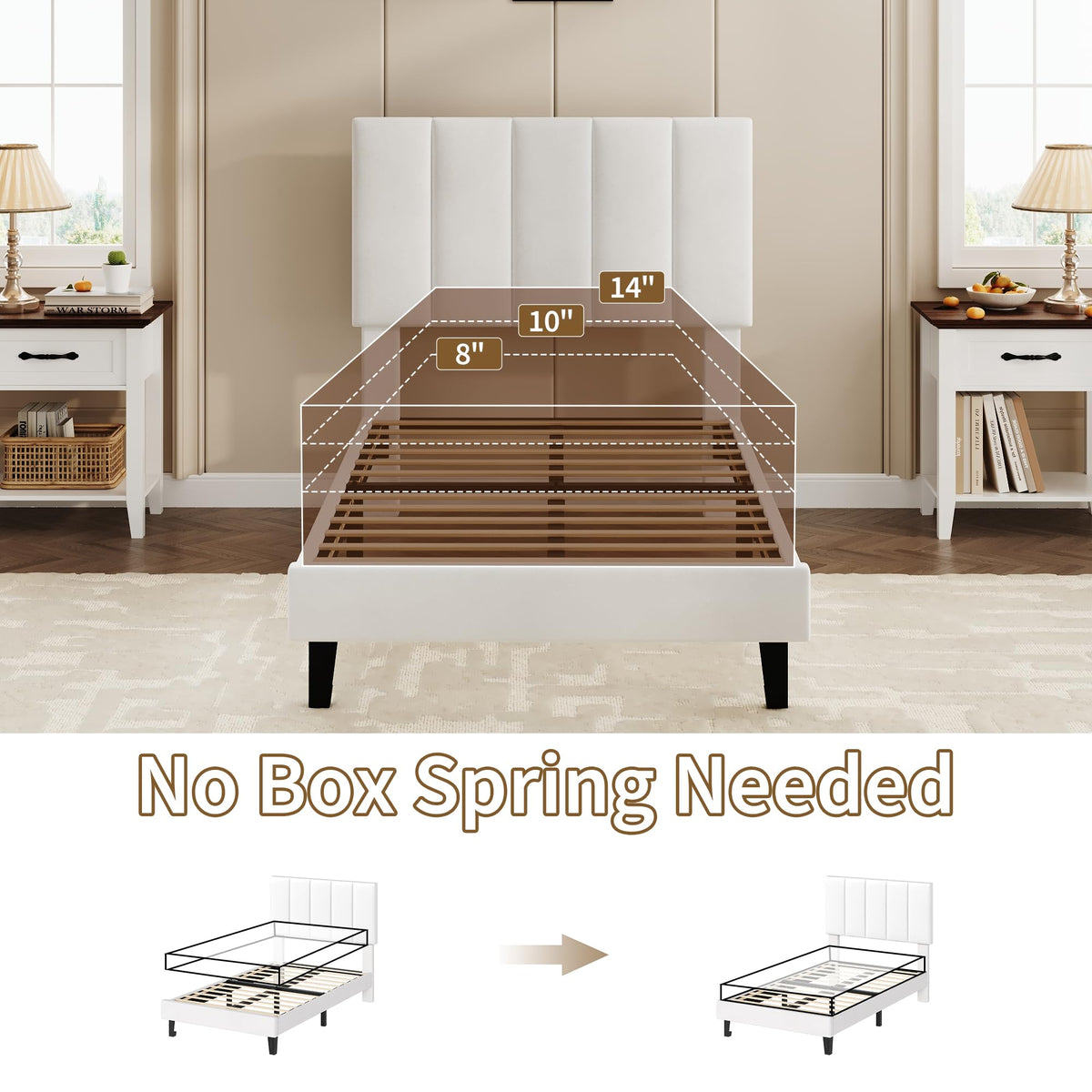 White Twin Size Upholstered Bed Frame L90311