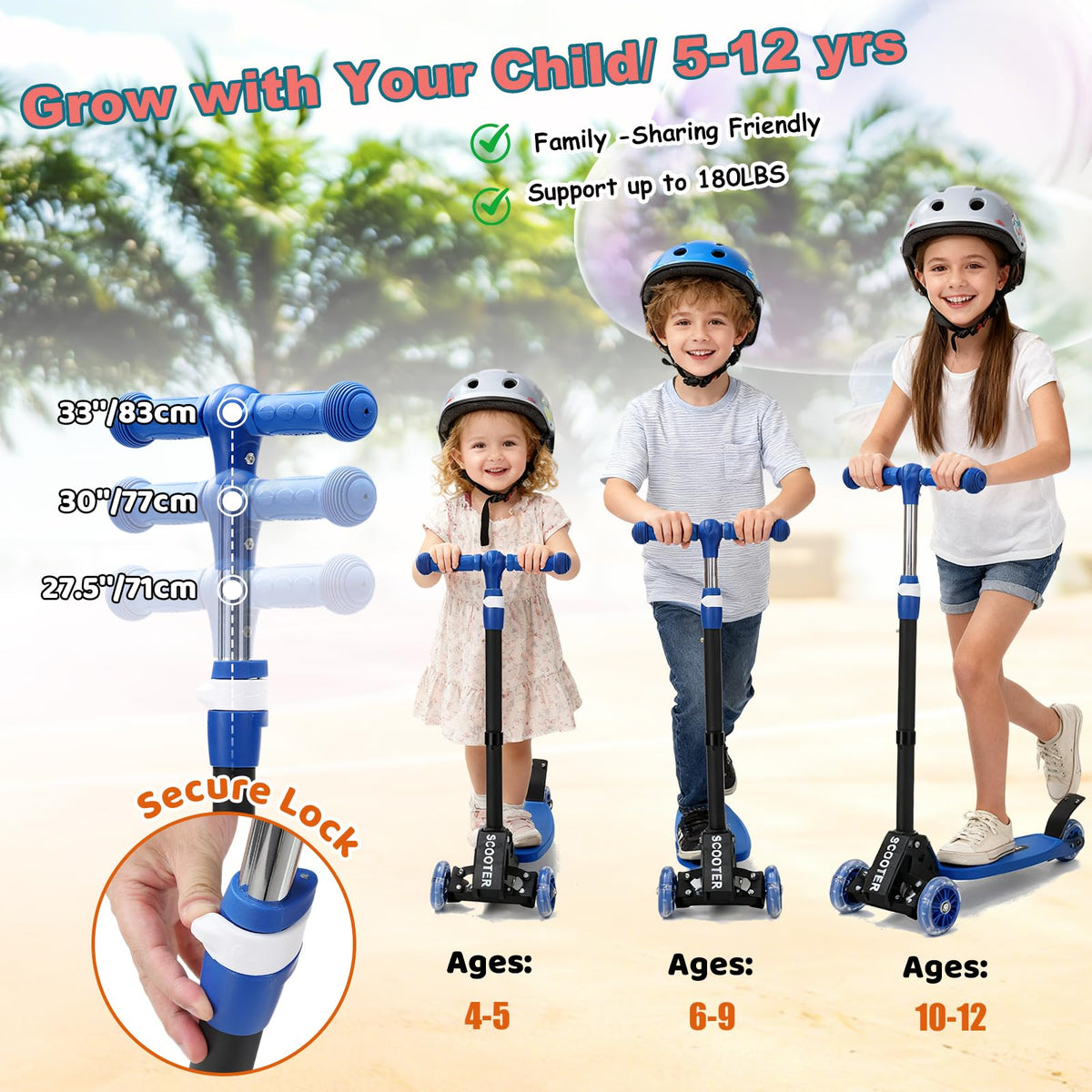 3 Wheel Kids Scooter with LED Light-Up Wheels T70158