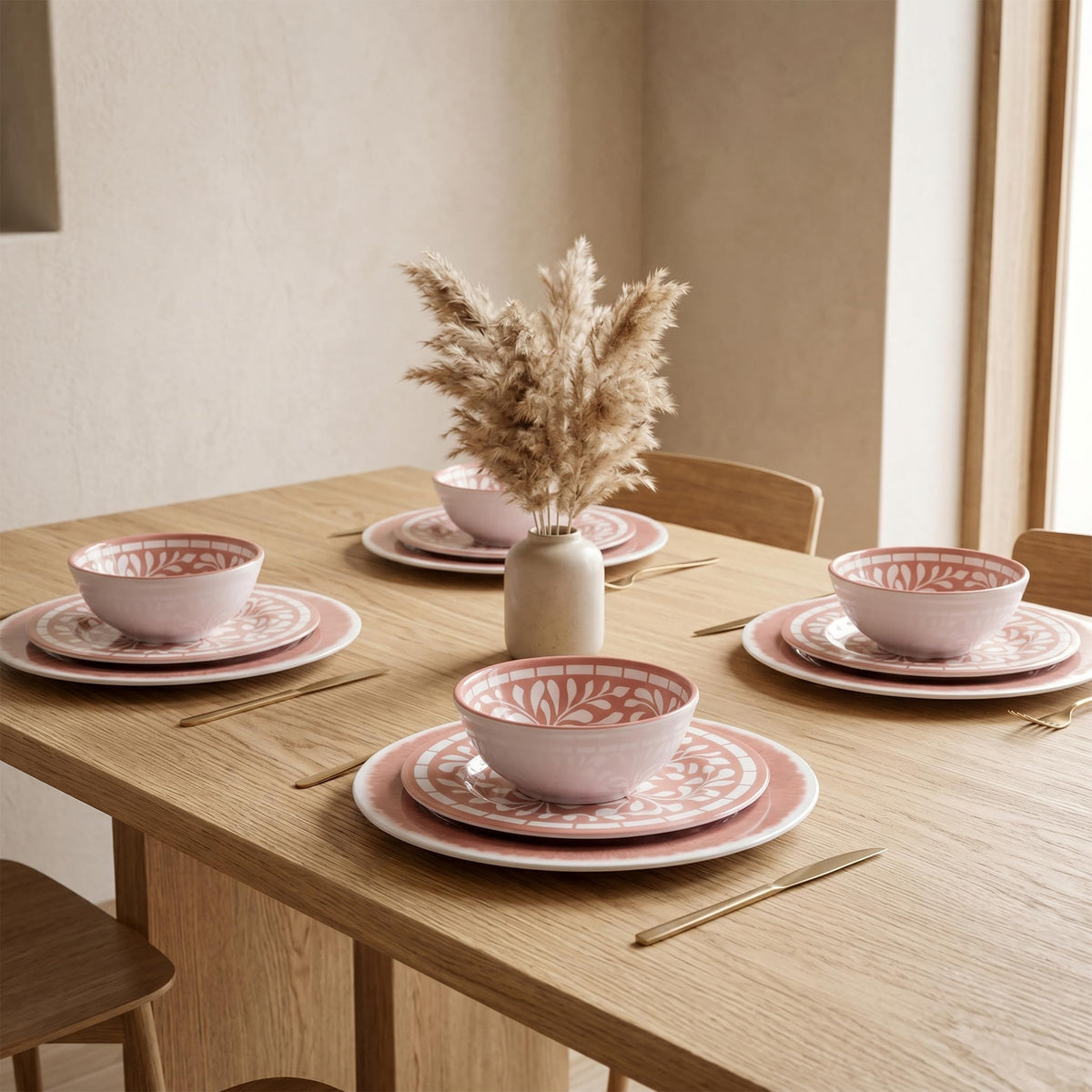 12 Pcs Light Pink Melamine Dinnerware Set H753369