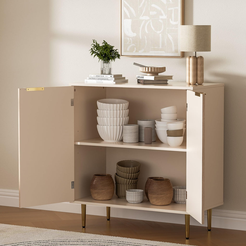 Oak Fluted Sideboard Storage Cabinet with 2 Doors W6393