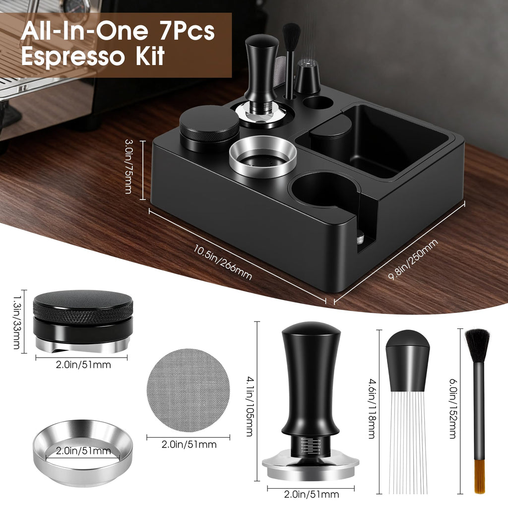 51mm Espresso Accessories Kit, Tamping Station, Knock Box, Tamper Q398