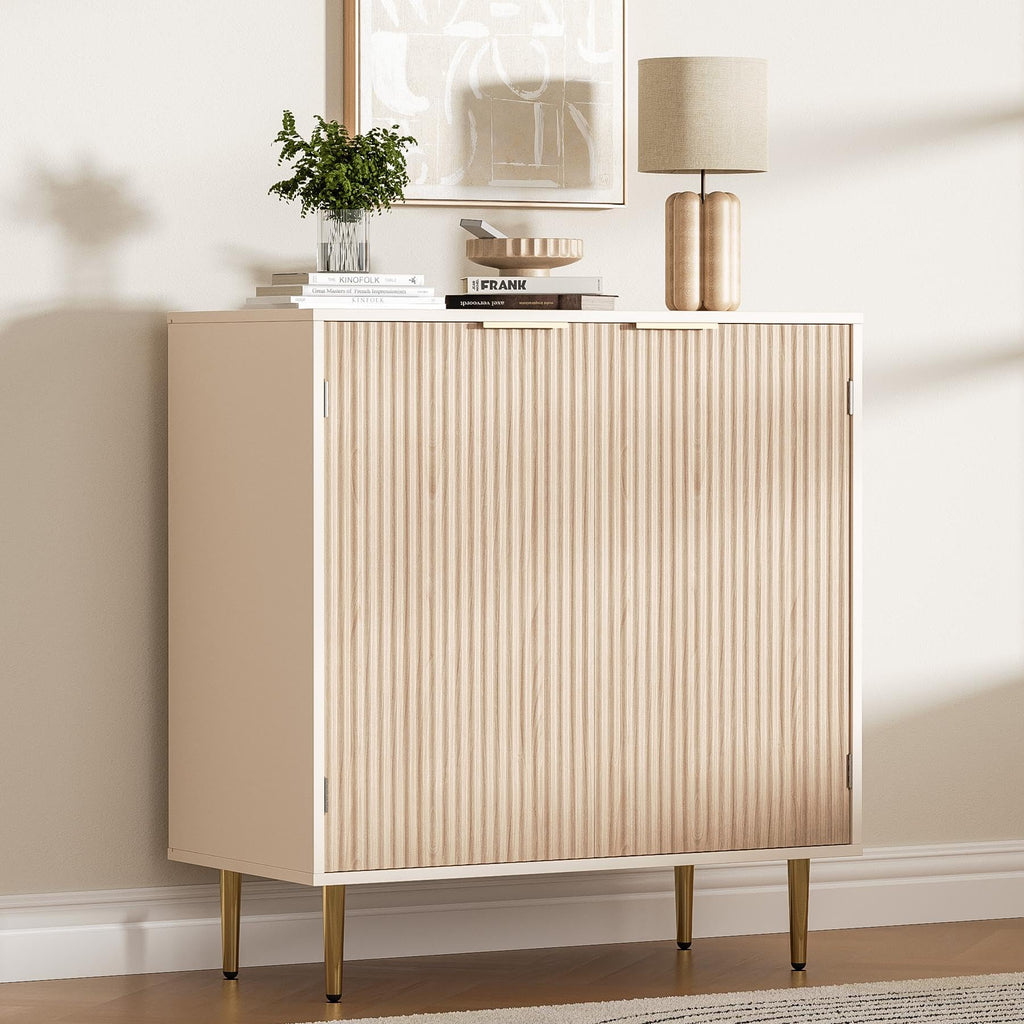 Oak Fluted Sideboard Storage Cabinet with 2 Doors W6393