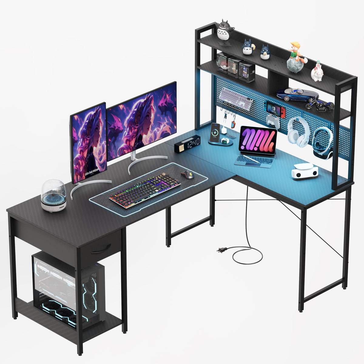 L Shaped Gaming Desk with Hutch X22470