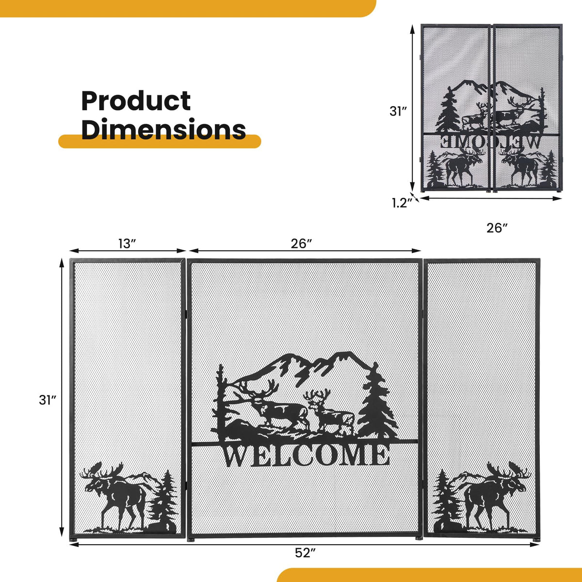 Foldable Fireplace Screen with Moose Pattern Z8053