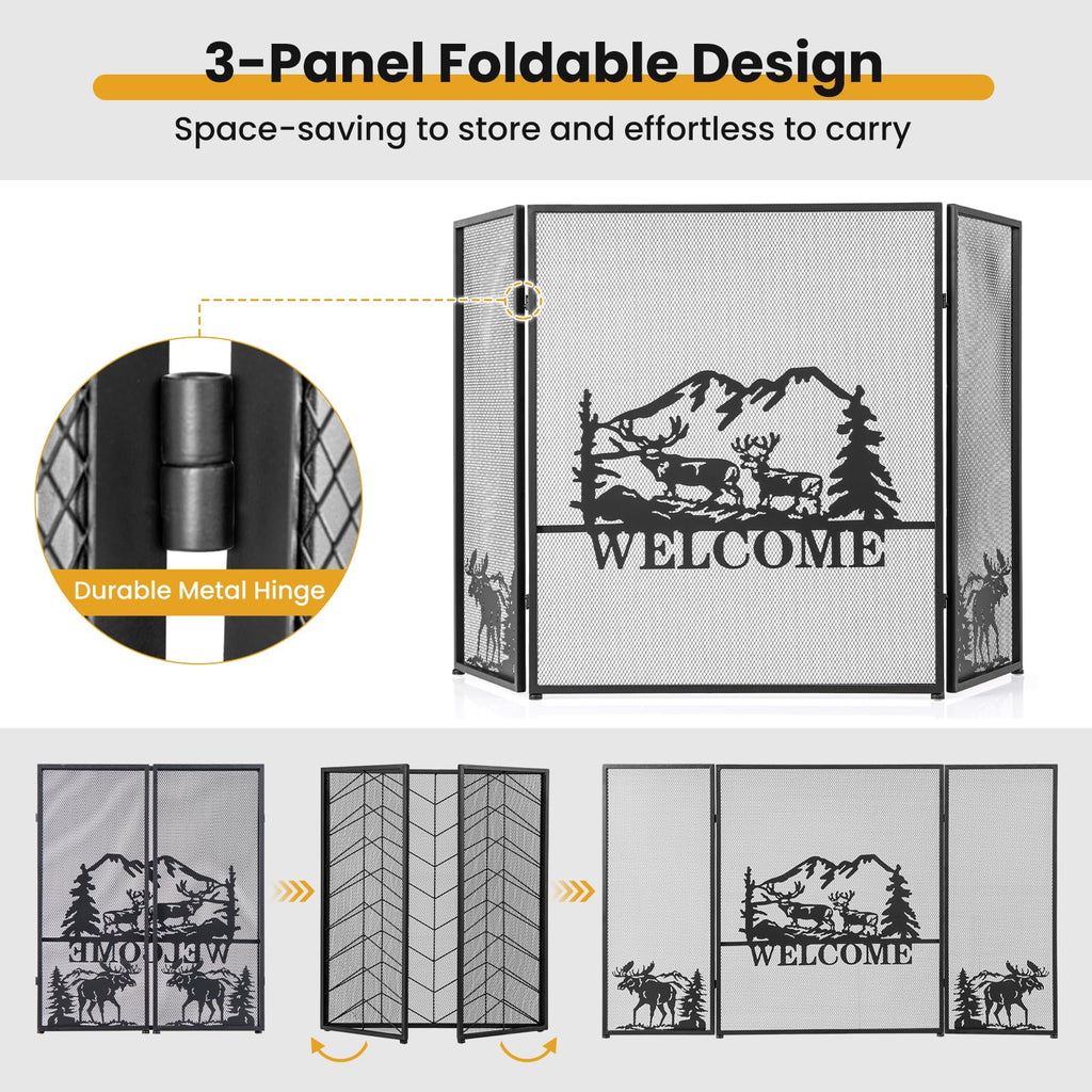 Foldable Fireplace Screen with Moose Pattern Z8053