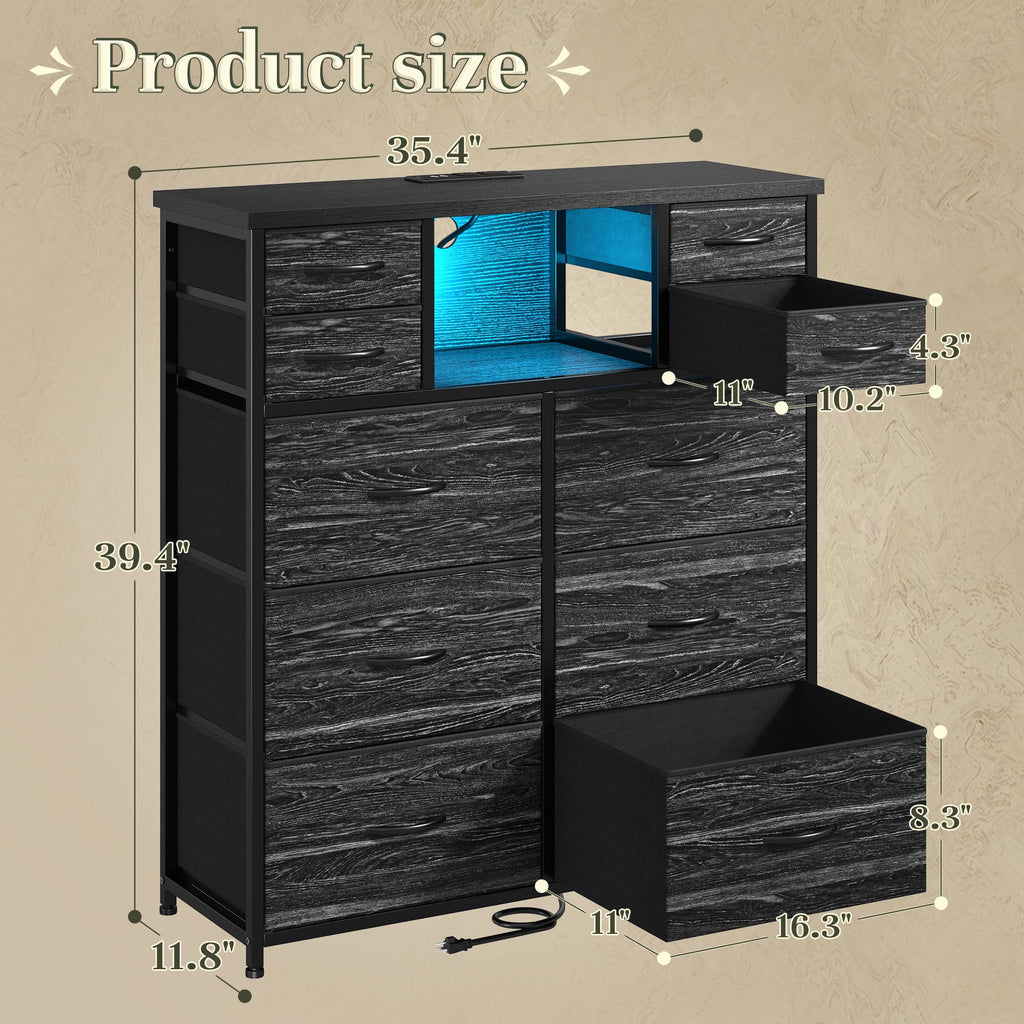 Black 10 Drawer Dresser with Charging Station Y583554