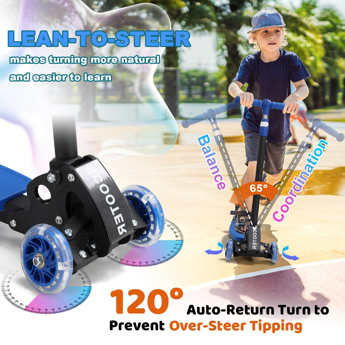 3 Wheel Kids Scooter with LED Light-Up Wheels T70158
