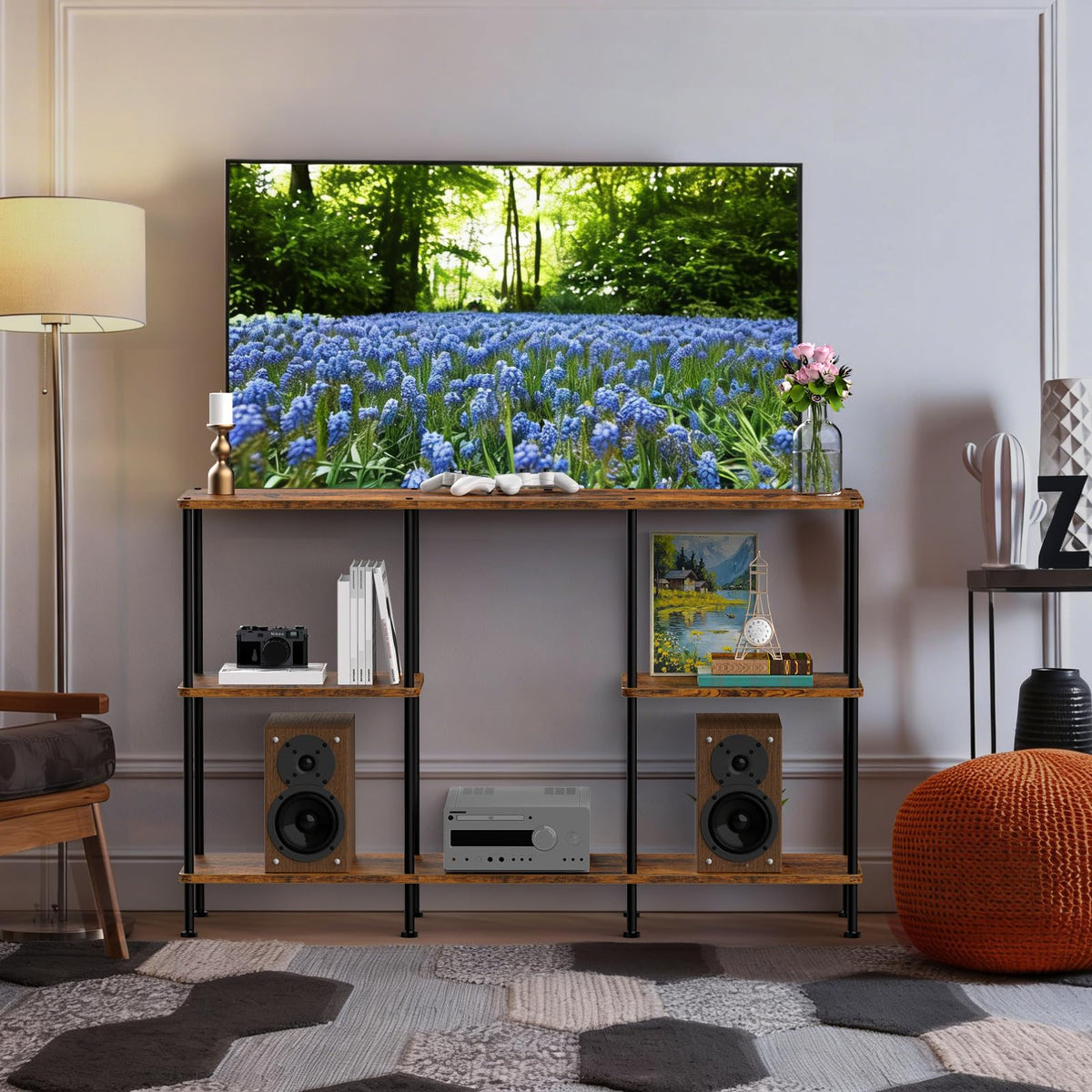 Brown 3 Tier Wood TV Stand with Storage Shelf T340000