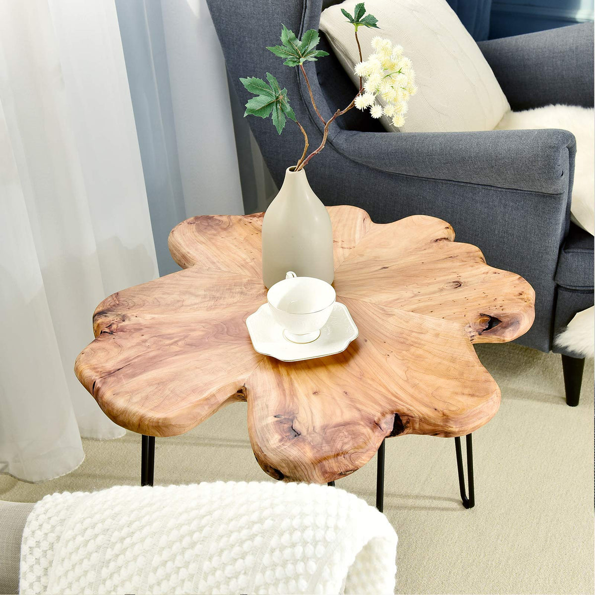 Flower-Shaped Live Edge Cedar Coffee Table Q28921