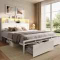 White Full Bed Frame with Storage Headboard and Drawers R51289