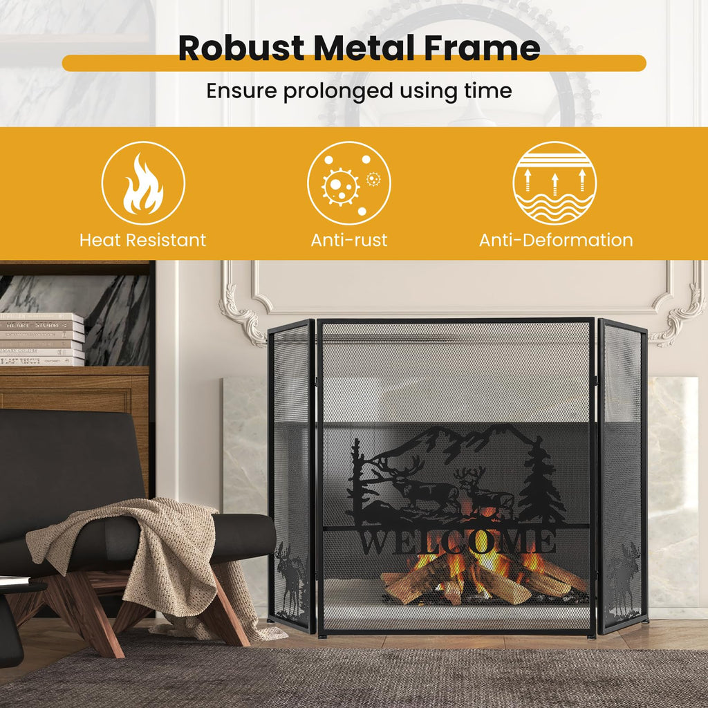 Foldable Fireplace Screen with Moose Pattern Z8053