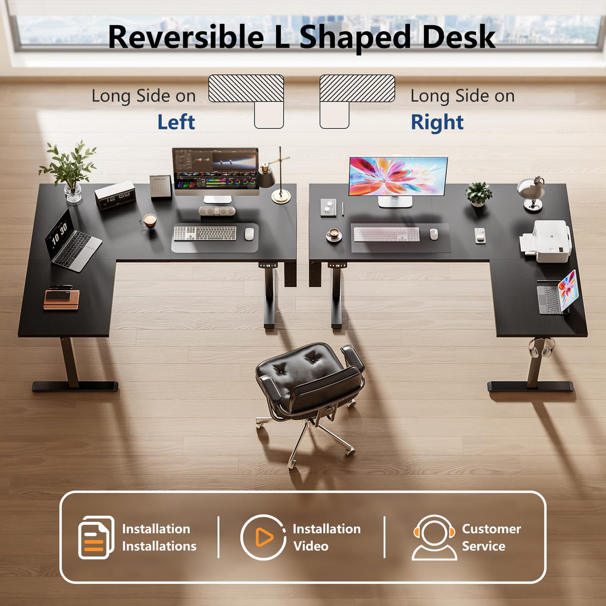 63" L Shaped Height Adjustable Standing Desk U295