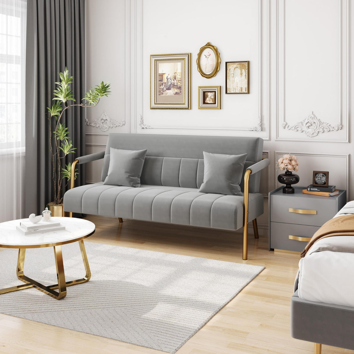 Light Gray 2 Seater Sofa with Gold-Tone Legs V572147