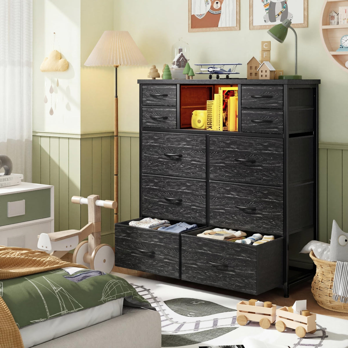 Black 10 Drawer Dresser with Charging Station Y583554