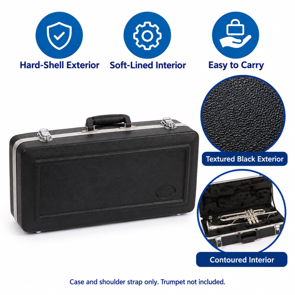 Lightweight ABS Hard Case for Bb Trumpet, Black J4244