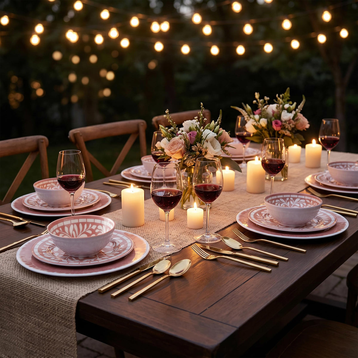 12 Pcs Light Pink Melamine Dinnerware Set H753369