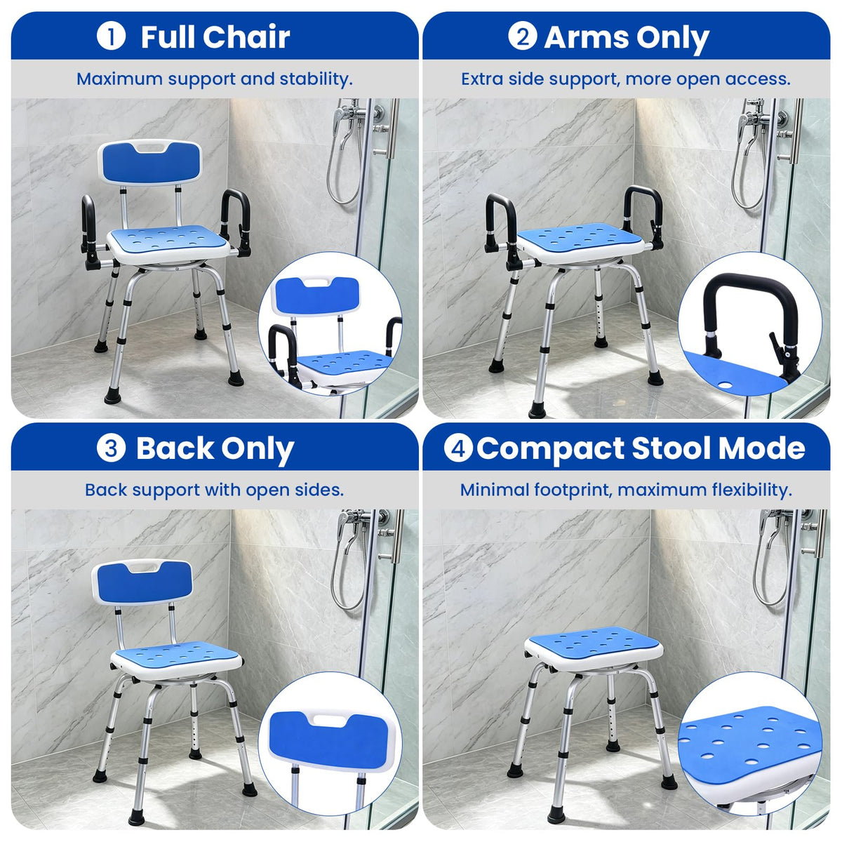 Swivel Shower Chair with Pivoting Arms, Adjustable Height U306855