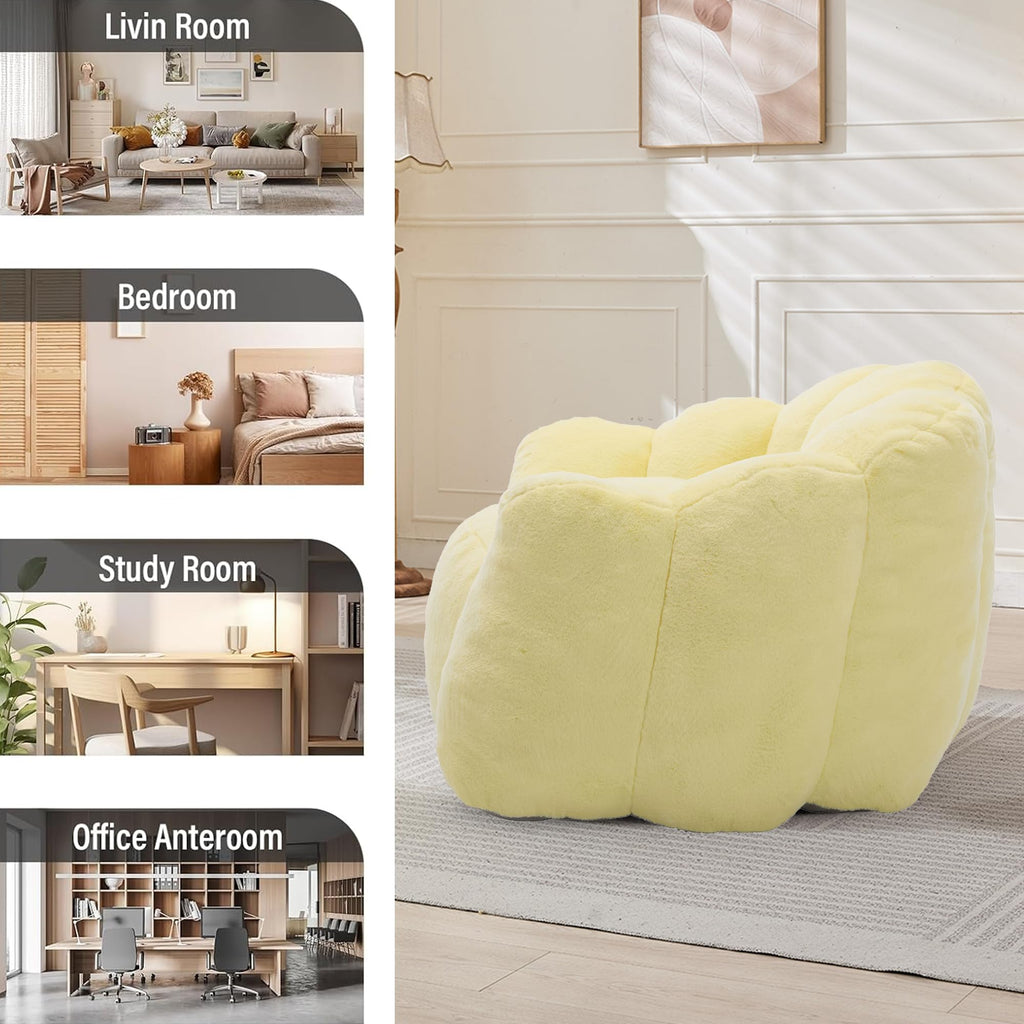 Large Yellow Faux Fur Bean Bag Chair L2722
