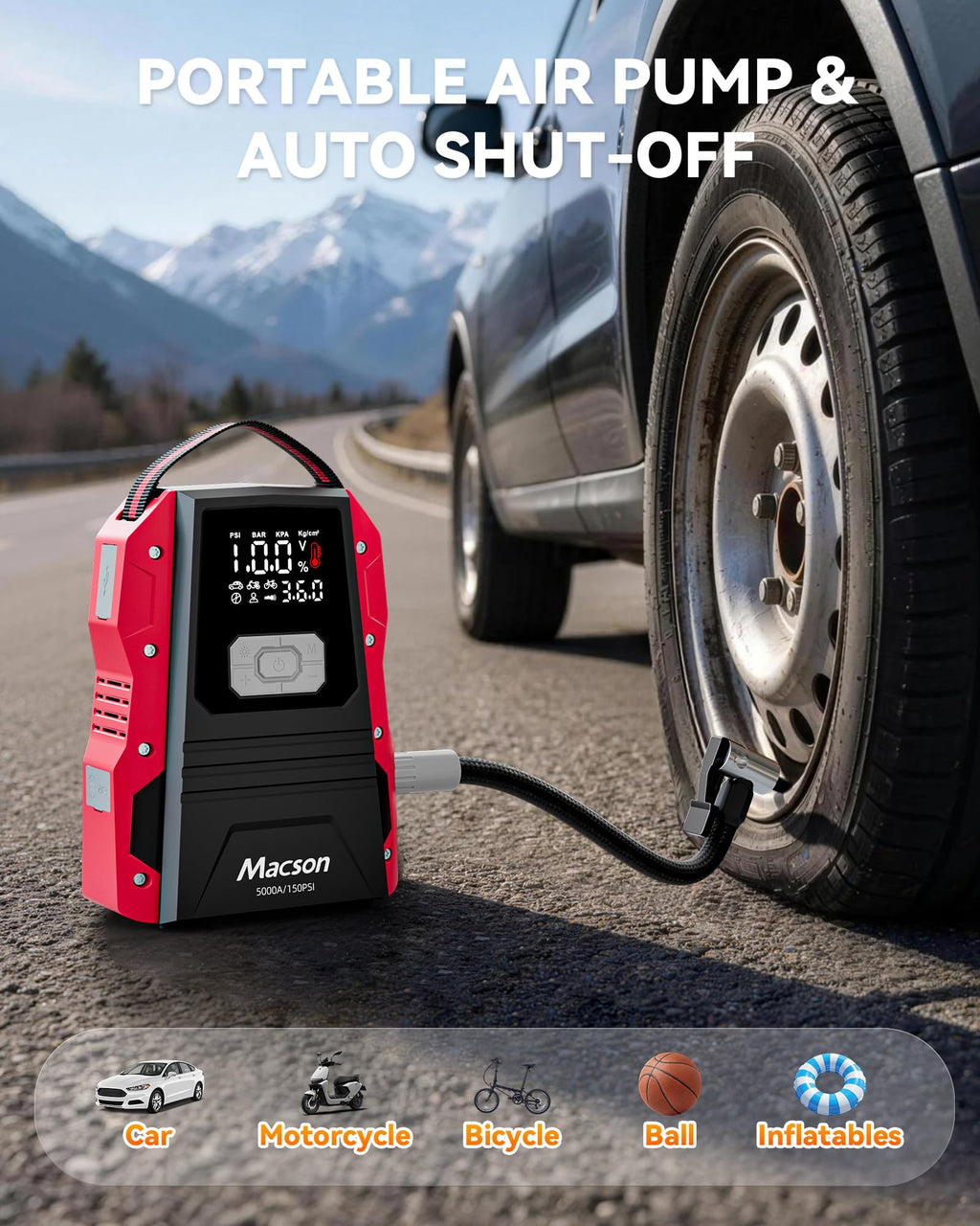Portable 12V Jump Starter with Air Compressor and 150PSI Tire Inflator S4401