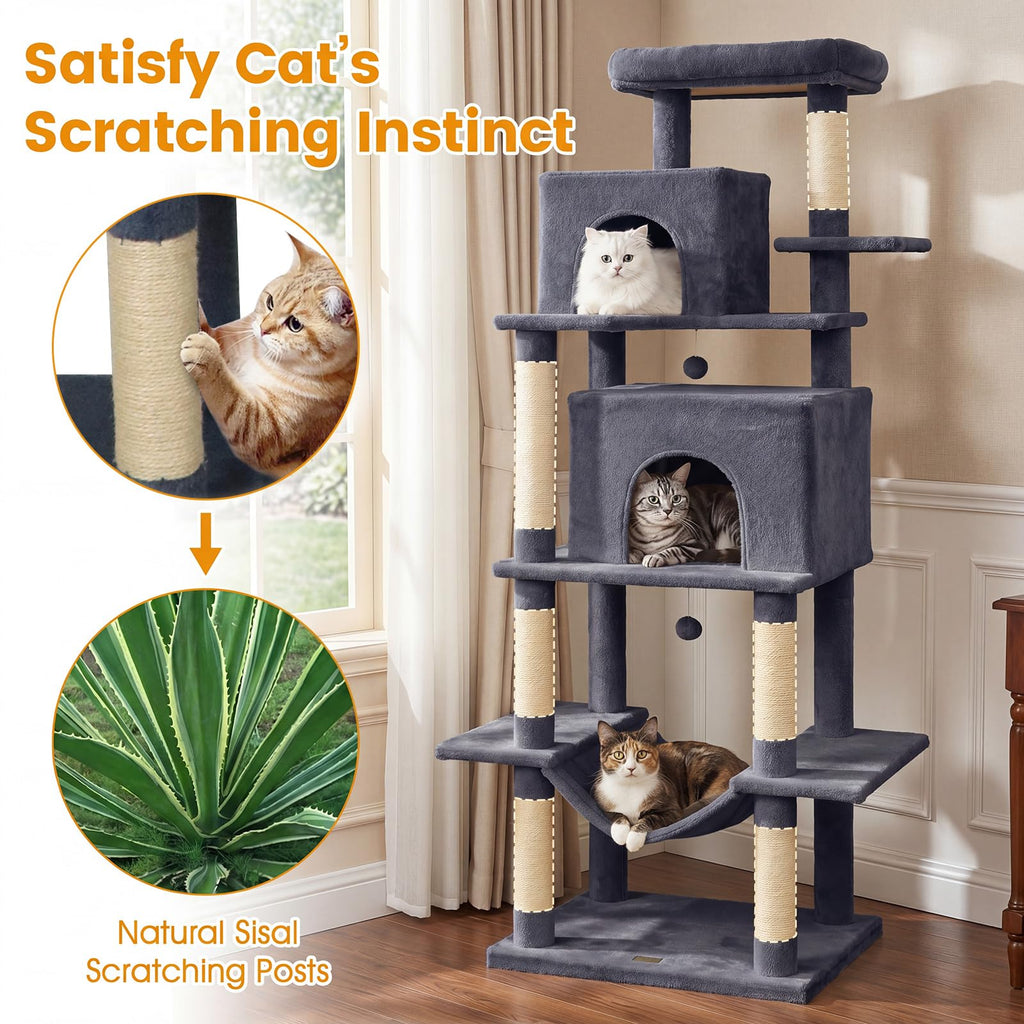 70-inch Multi-Level Cat Tree with Condos and Hammock O7587