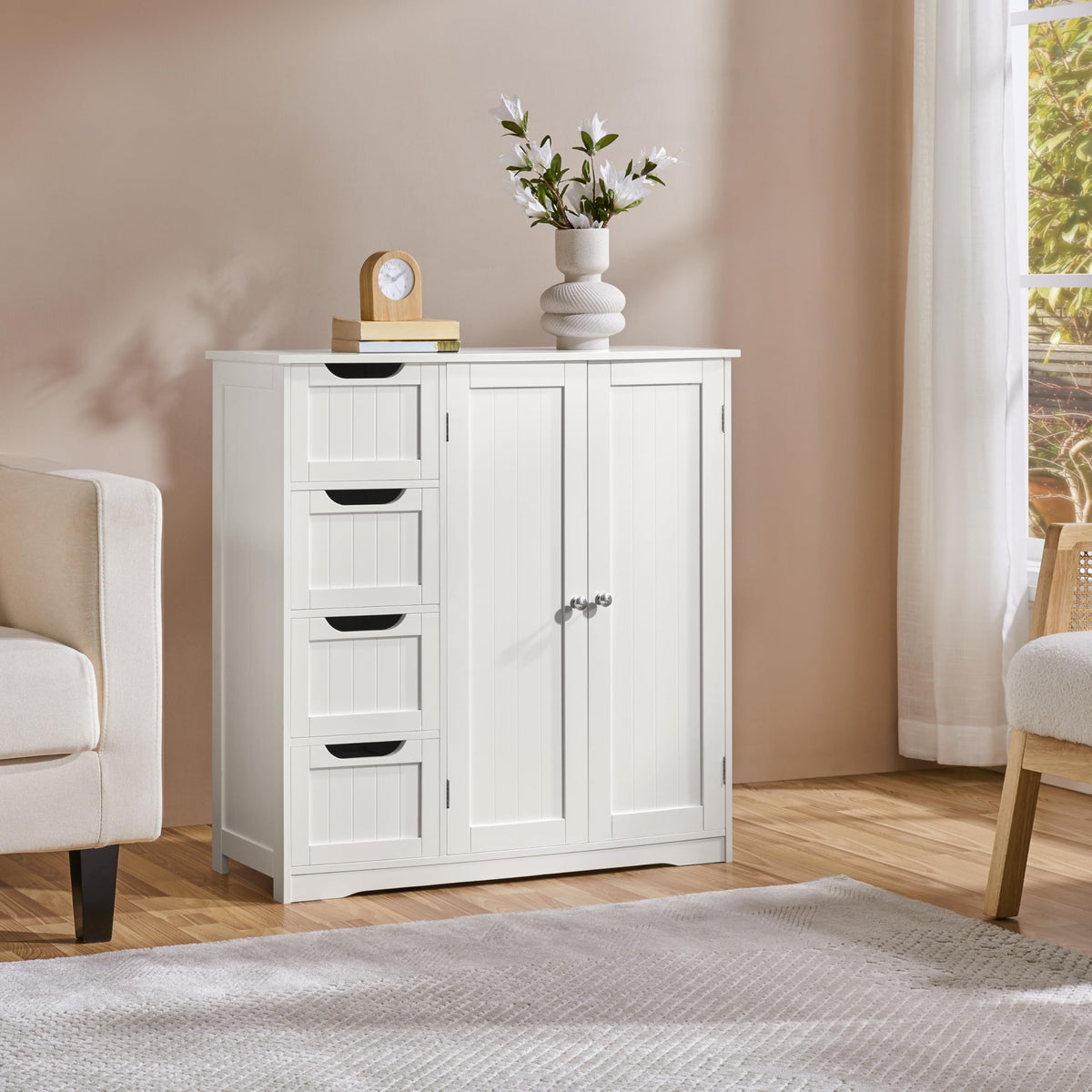 White 4 Drawer 2 Door Bathroom Storage Cabinet Y799134
