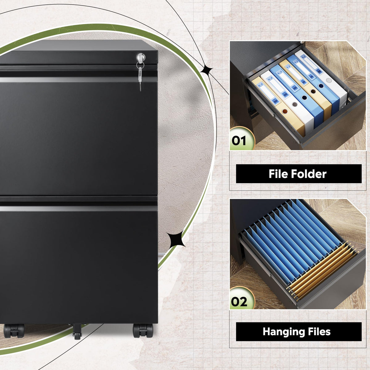2 Drawer Metal File Cabinet E1204